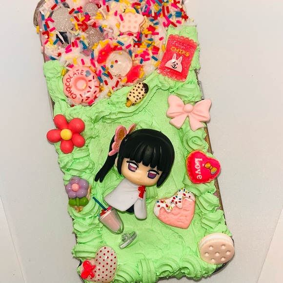Decorative Green Kawaii Doll Phone Case - Cute 3D Decoden Style Demon Slayer - Picture 4 of 4